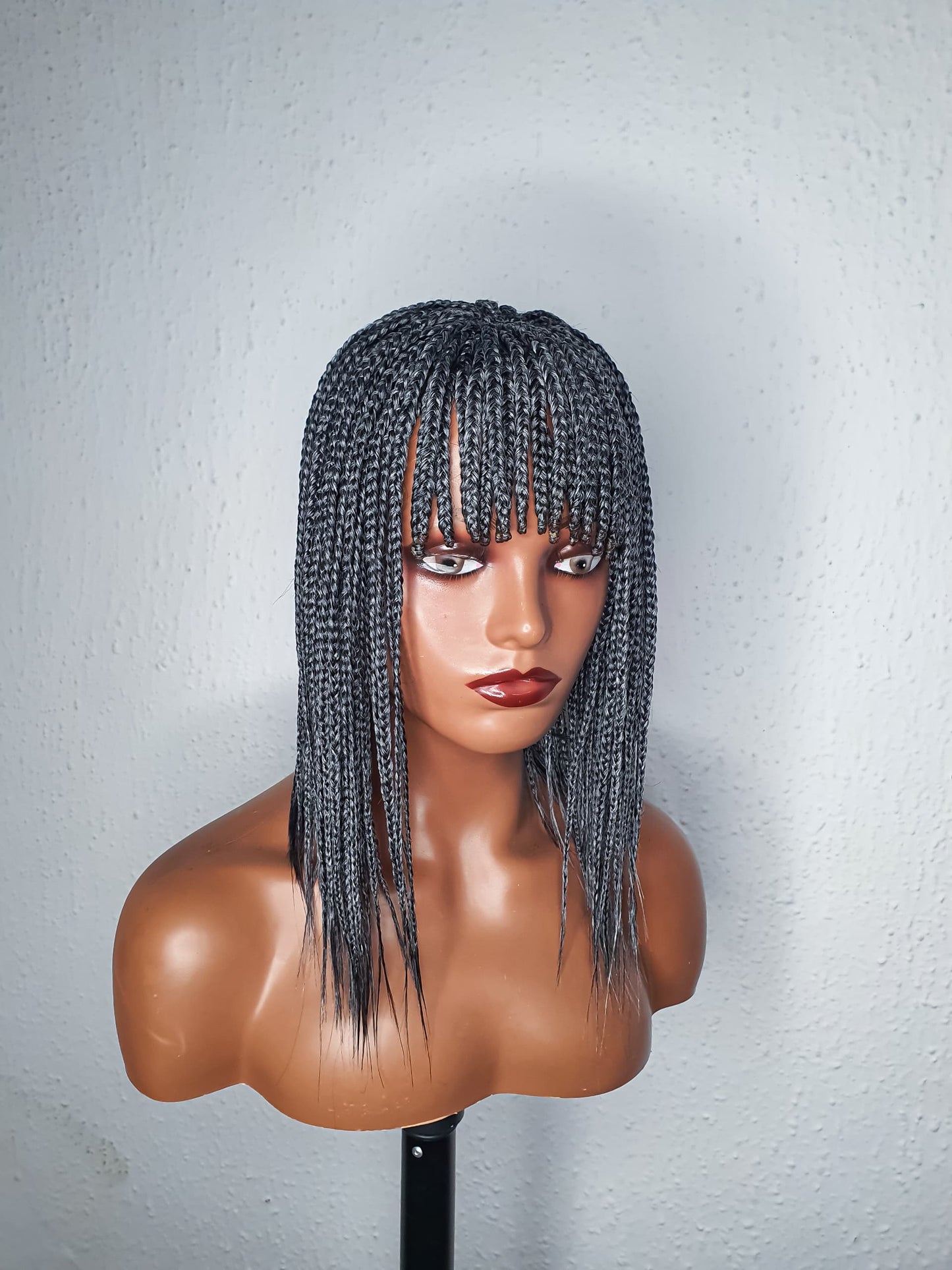 Gray Box Braid Wig With Bangs