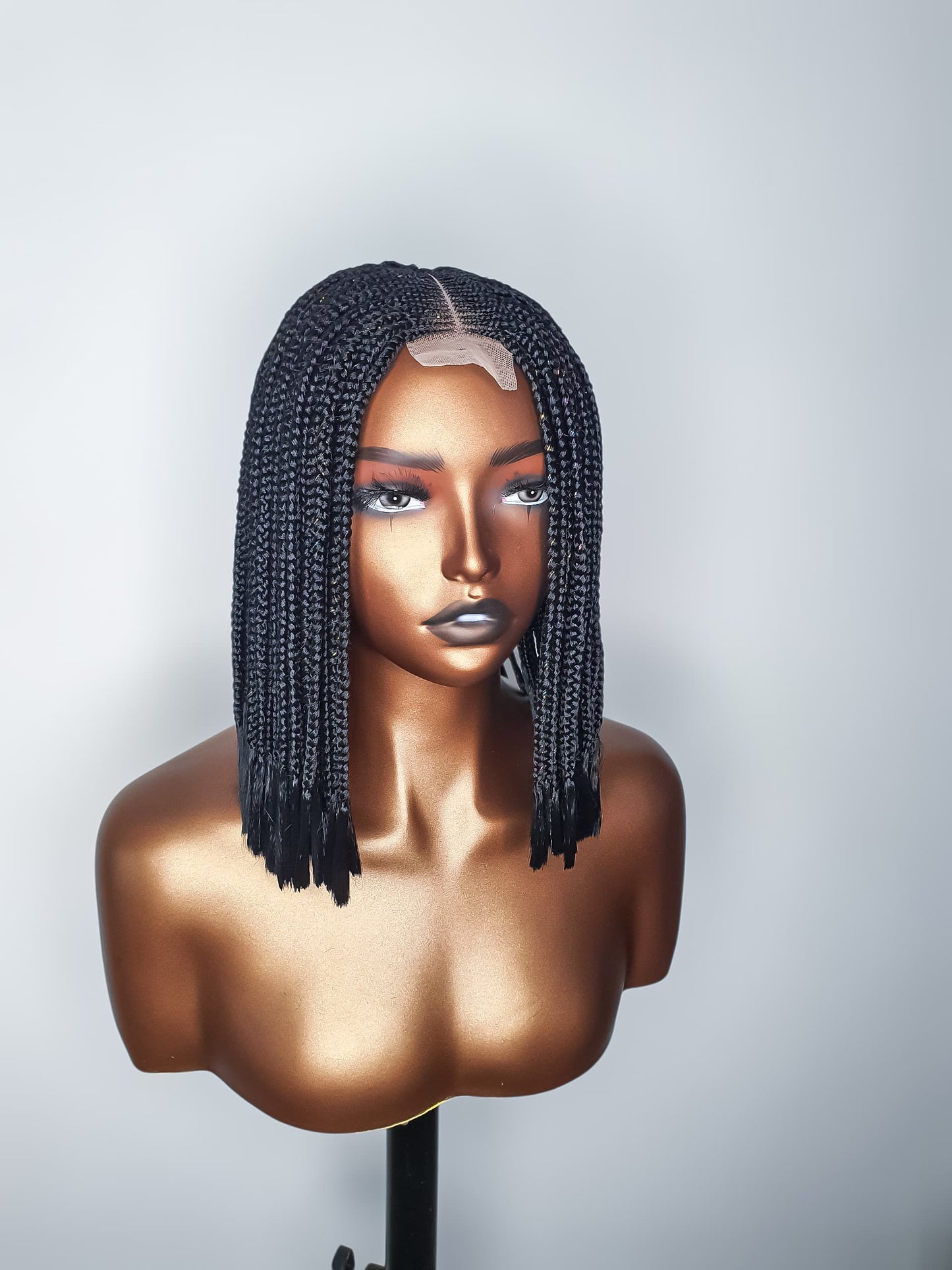 Light Brown Box Braid Wig with Loose Ends (12 Inches) – Soft Natural Style