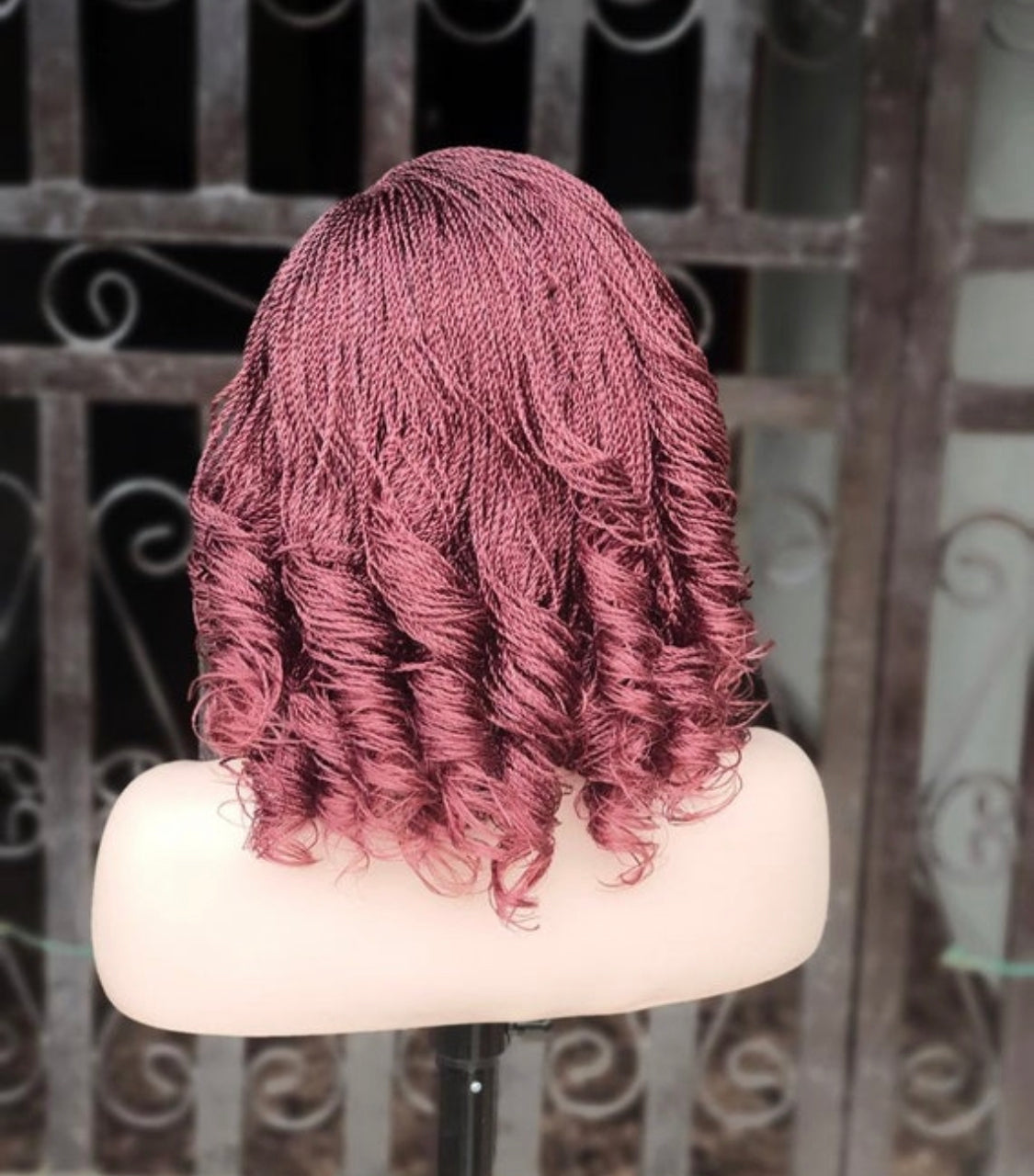 Micro Twist Braid Wig | Burgundy Short Braided Wig With Curls