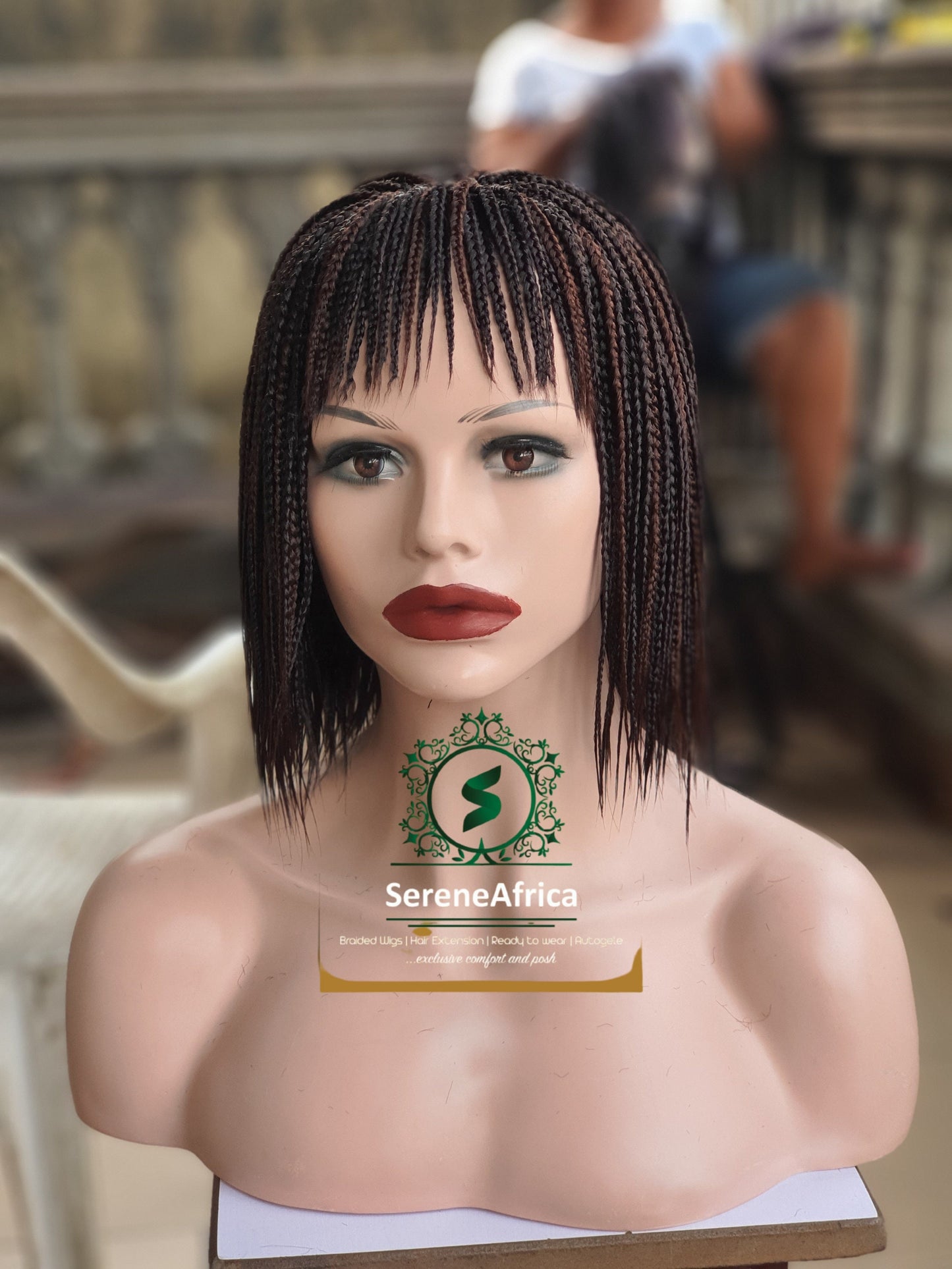 Short Box Braid Wig With Bangs | Brown Braided Wigs