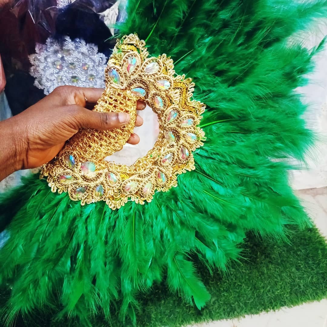 Semi-Circle Bridal Hand-Fan, African Traditional Wedding Clutch Feather Hand Fan, Nigerian Wedding Hand fan(Available in Different Colours)