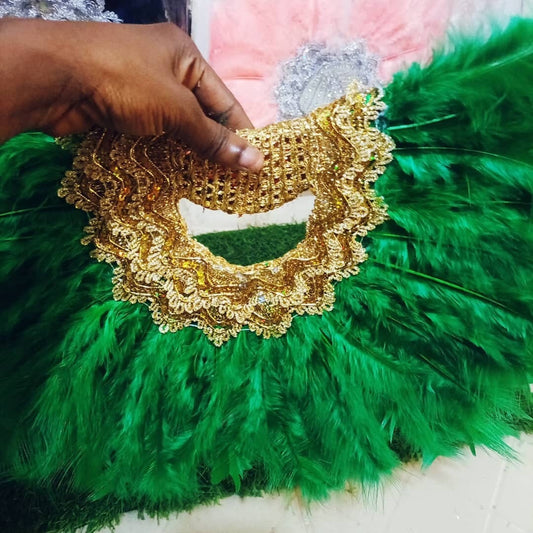 Semi-Circle Bridal Hand-Fan, African Traditional Wedding Clutch Feather Hand Fan, Nigerian Wedding Hand fan(Available in Different Colours)