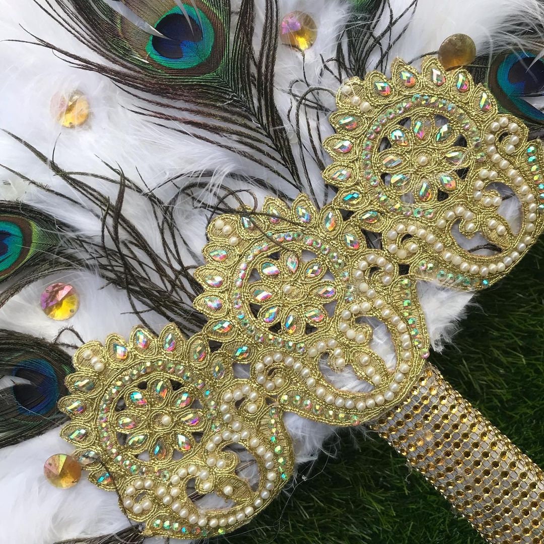 White African Peacock Feather Traditional Wedding Hand Fan, African Bridal Accessory Nigerian Wedding Hand fan(Available in Different Colors