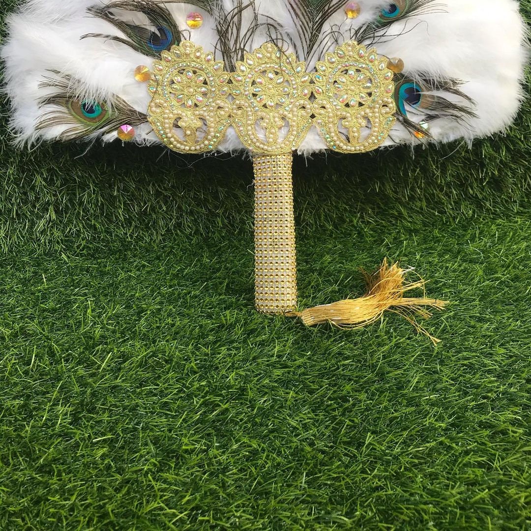 White African Peacock Feather Traditional Wedding Hand Fan, African Bridal Accessory Nigerian Wedding Hand fan(Available in Different Colors