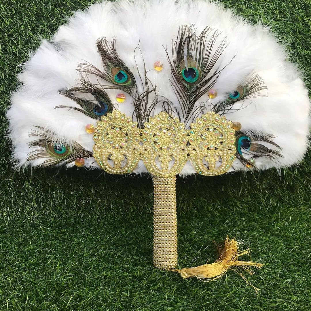 White African Peacock Feather Traditional Wedding Hand Fan, African Bridal Accessory Nigerian Wedding Hand fan(Available in Different Colors