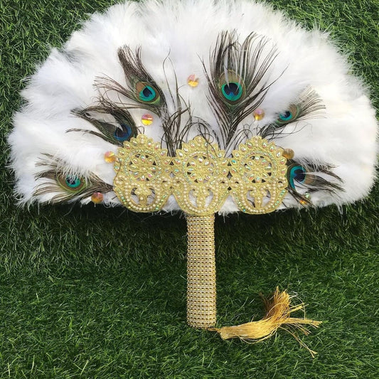 White African Peacock Feather Traditional Wedding Hand Fan, African Bridal Accessory Nigerian Wedding Hand fan(Available in Different Colors