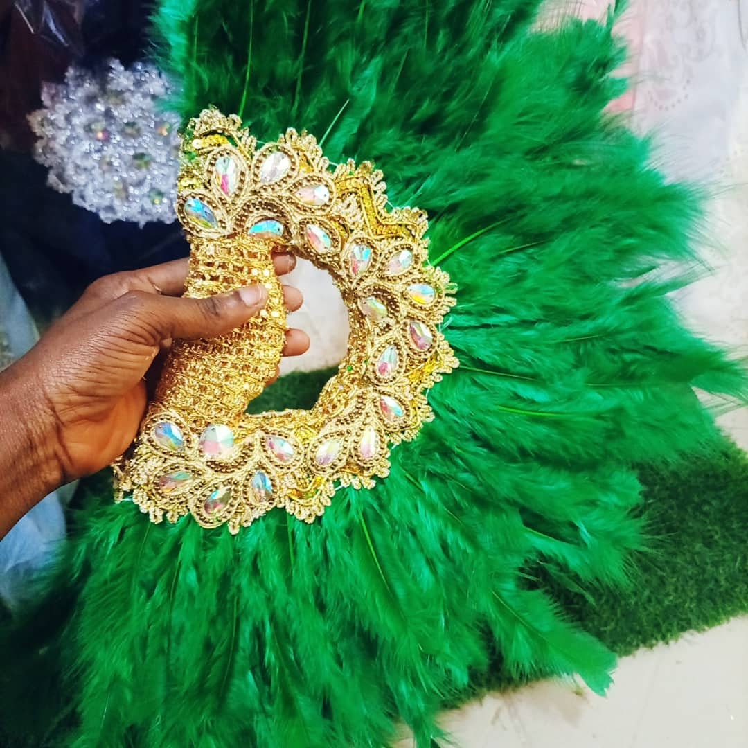 Semi-Circle Bridal Hand-Fan, African Traditional Wedding Clutch Feather Hand Fan, Nigerian Wedding Hand fan(Available in Different Colours)