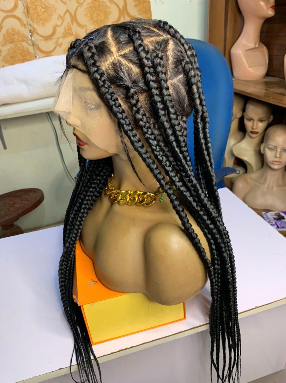 Full Lace Braid Wig, Big Box knotless Braid, Braid Wig, Wig For Black Women, African Braid Wig, Black, Dark Brown, light brown Braided Wig
