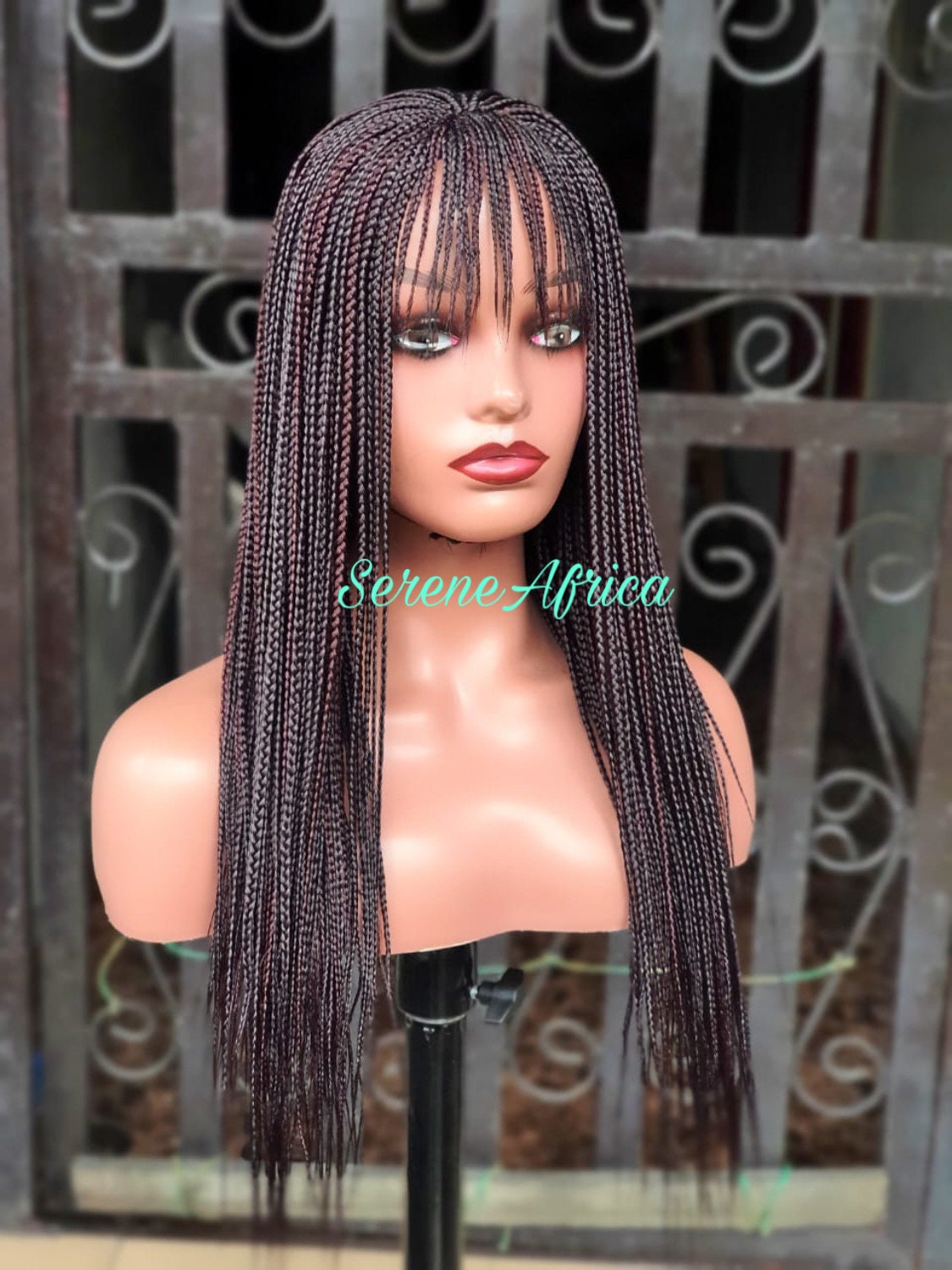 Braid Wig with Bangs, Box Braid Wig, Wigs For Black Women, African Braid Wig, Bang Braid Wig