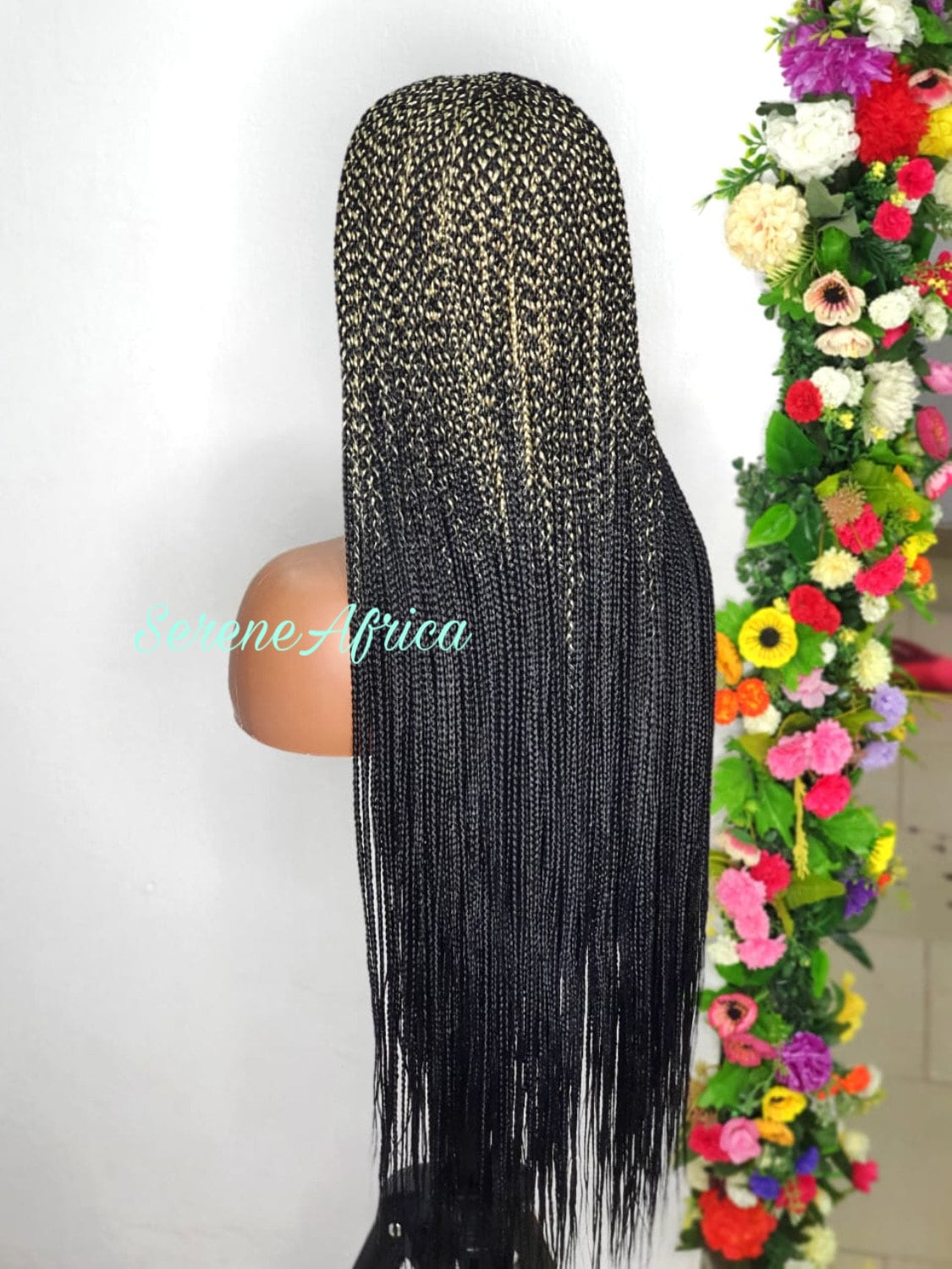 Braided Wig, Closure Long Gold And Black Mix Box Braid Wig, Wigs For Black Women