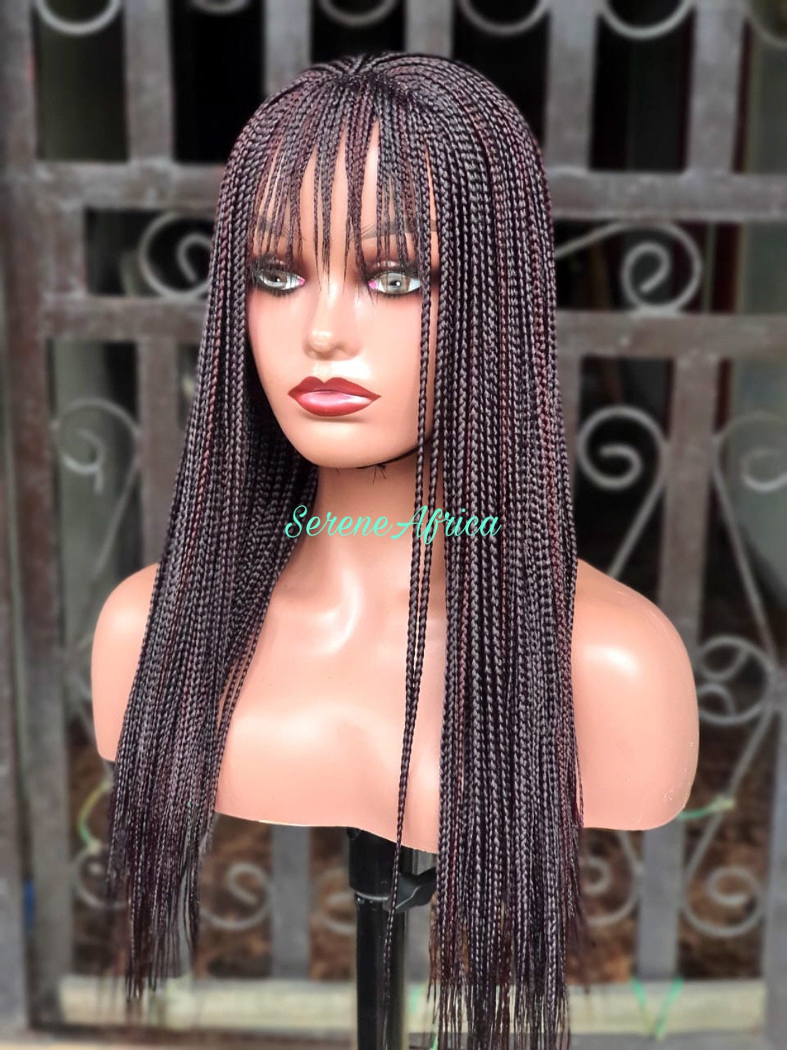 Braid Wig with Bangs, Box Braid Wig, Wigs For Black Women, African Braid Wig, Bang Braid Wig