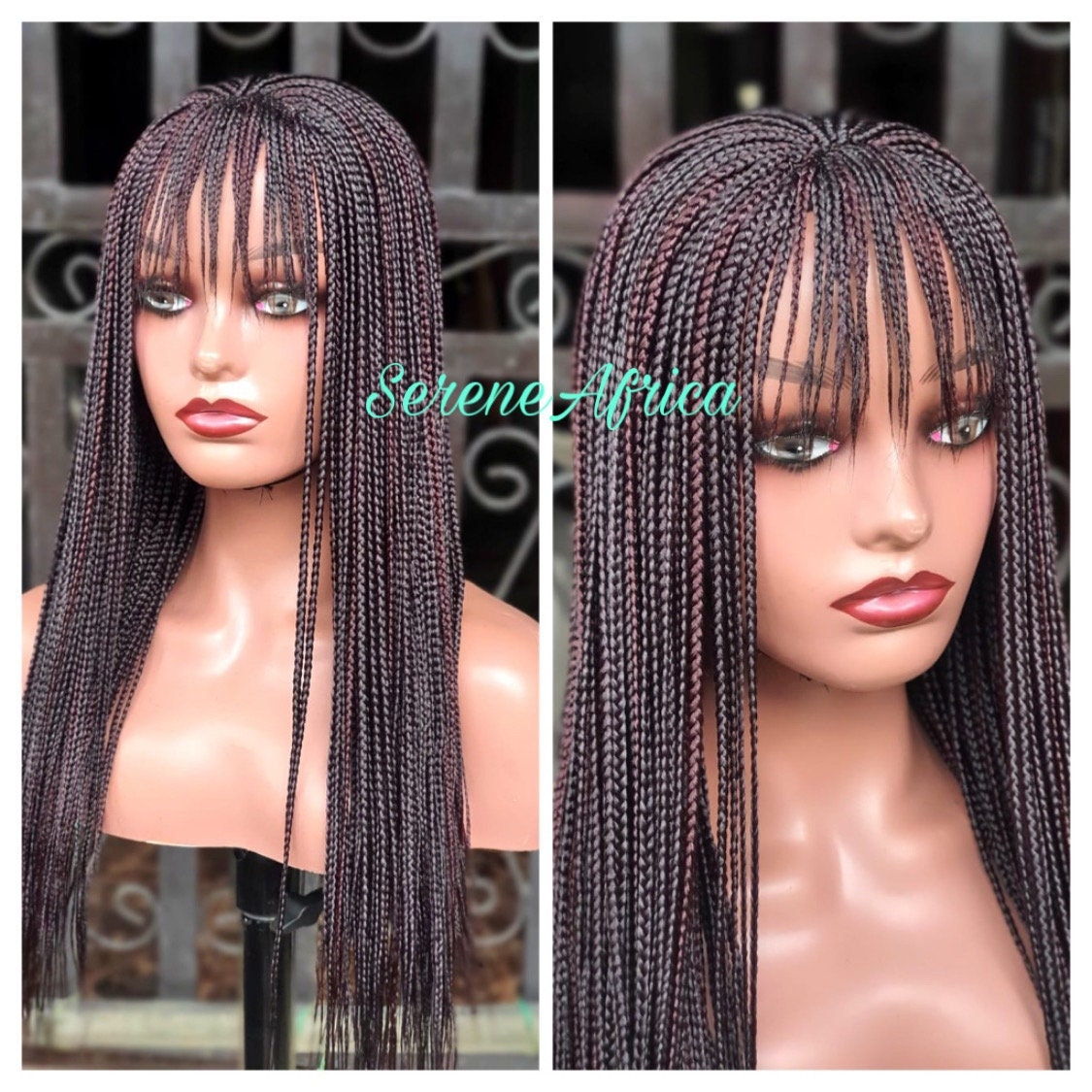 Braid Wig with Bangs, Box Braid Wig, Wigs For Black Women, African Braid Wig, Bang Braid Wig