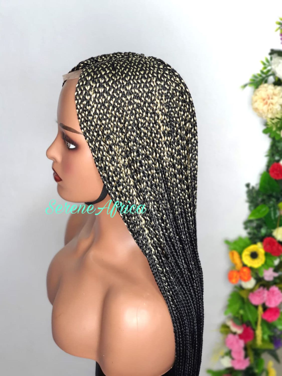 Braided Wig, Closure Long Gold And Black Mix Box Braid Wig, Wigs For Black Women