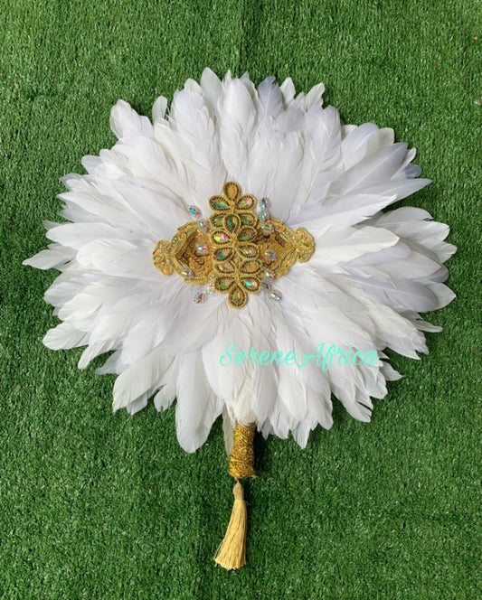 Wedding Bridal Hand Fan, African Traditional Wedding Feather Hand Fan, African Bridal Accessory (Available in Different Colors)