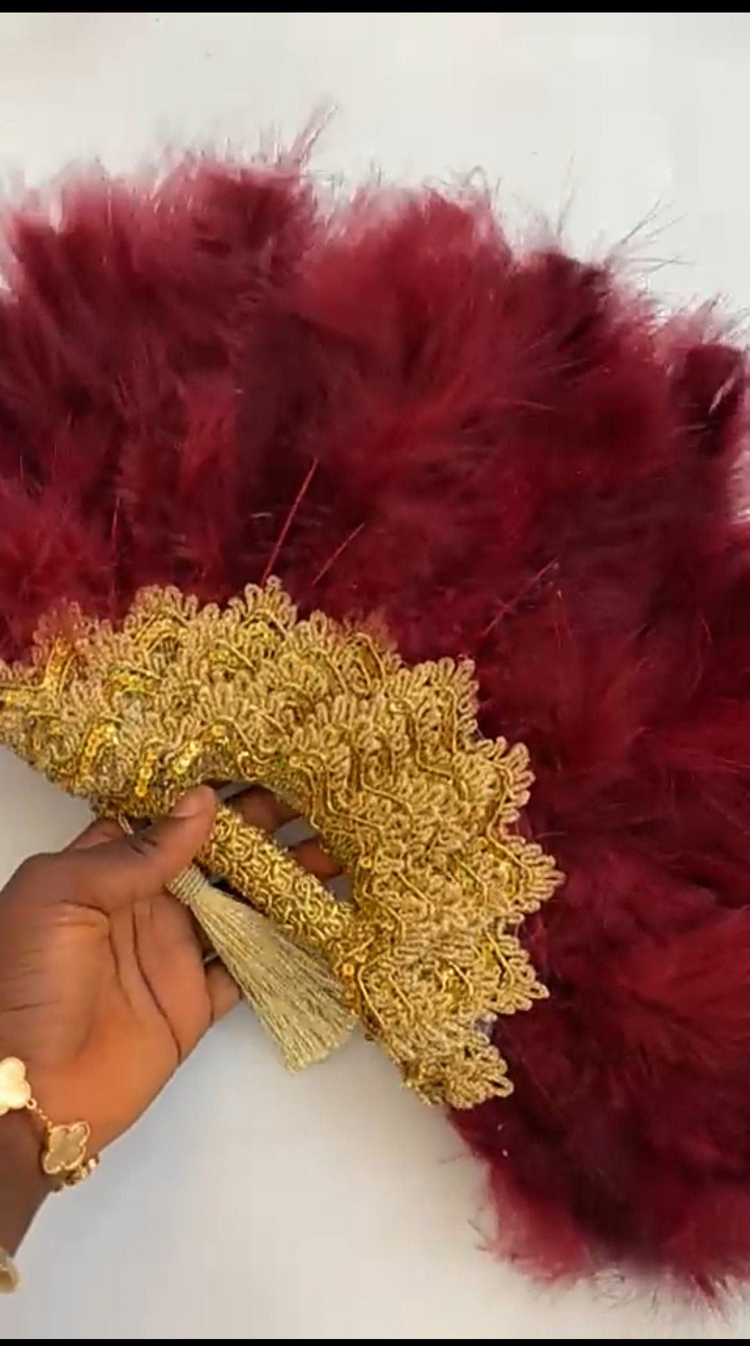Clutch Semi-Circle Hand Fan, African Traditional Wedding Bridal Feather Hand Fan, Nigerian Wedding Hand fan, Wine And Gold