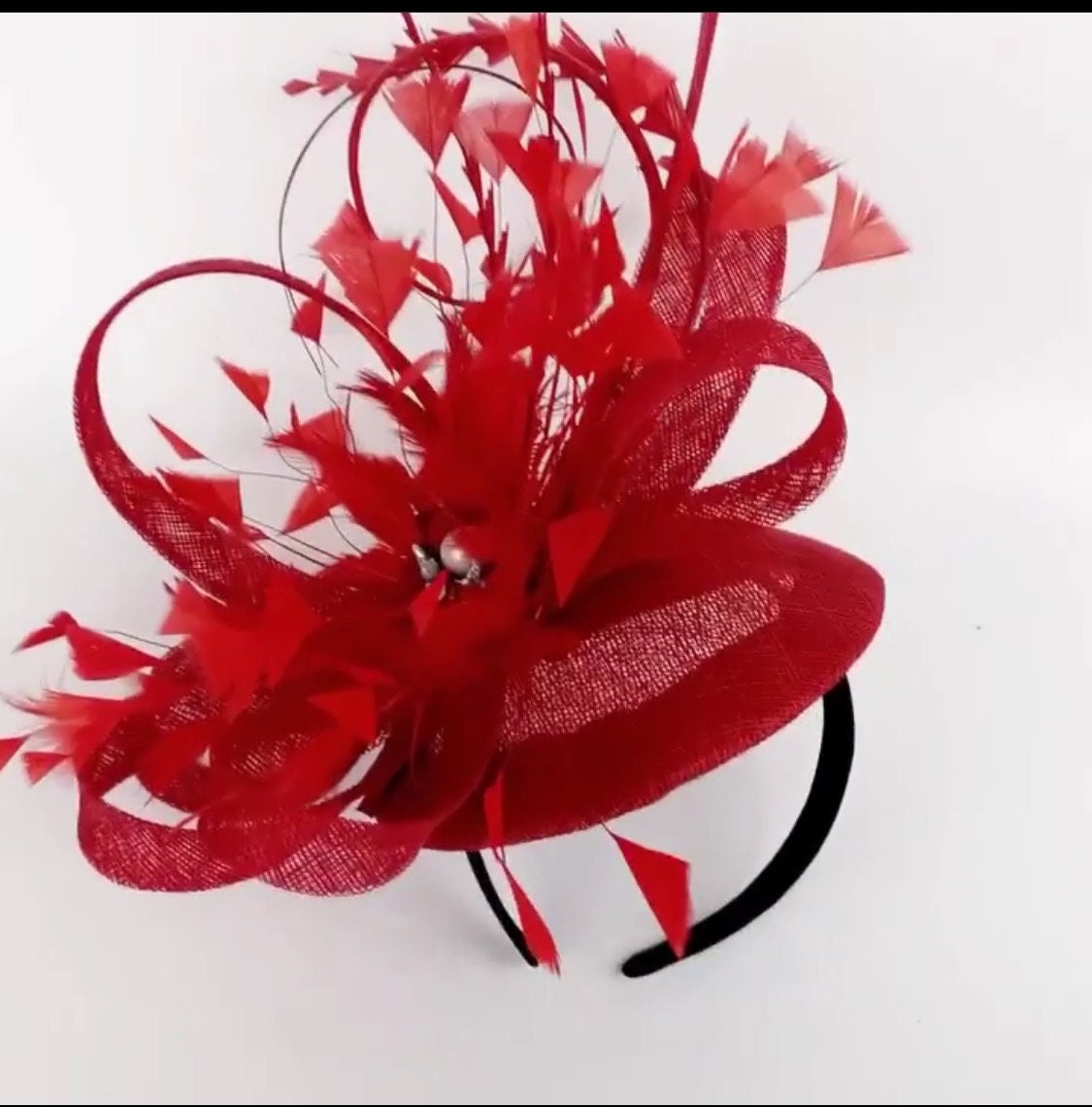 Fascinator With Viel, Red Church Hat, Wedding Hat, British Hat, Kentucky Derby Hat, Mini Hat (Available in other colors)