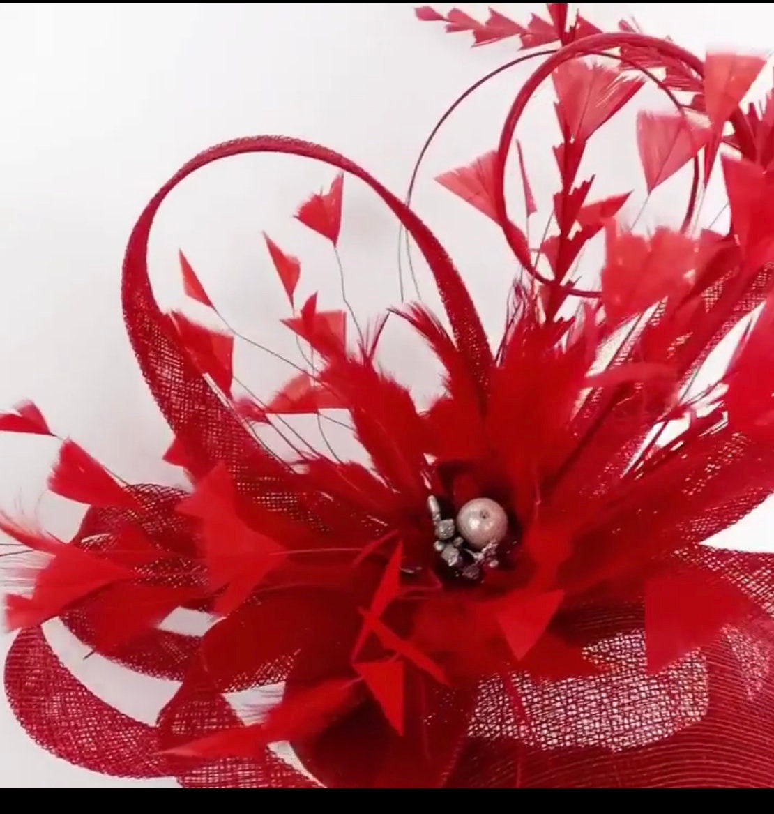 Fascinator With Viel, Red Church Hat, Wedding Hat, British Hat, Kentucky Derby Hat, Mini Hat (Available in other colors)