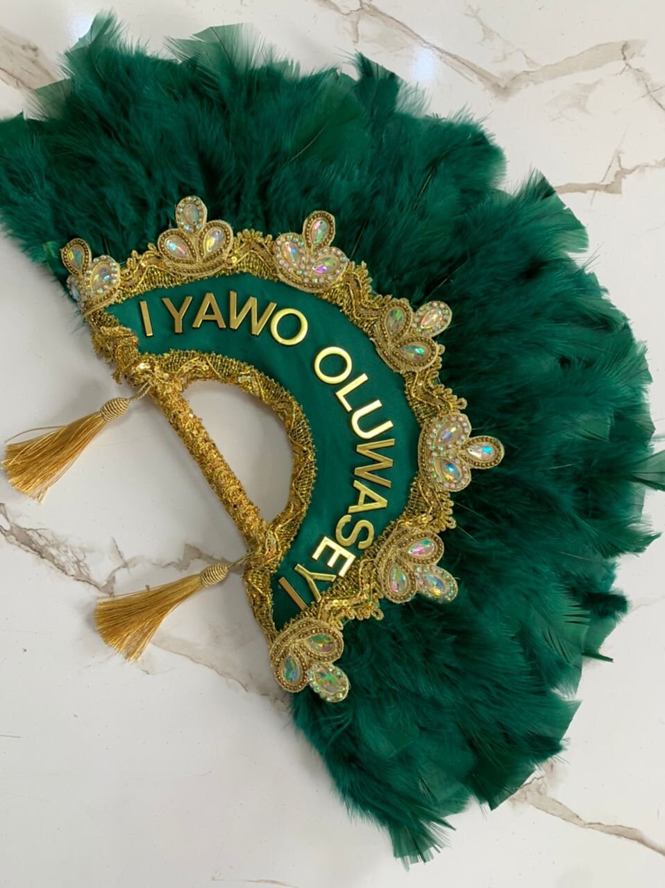 Hand Fan Personalization, African Traditional Nigerian Wedding Hand Fan Green, Hand Fan Feathers, African Bridal Accessory,