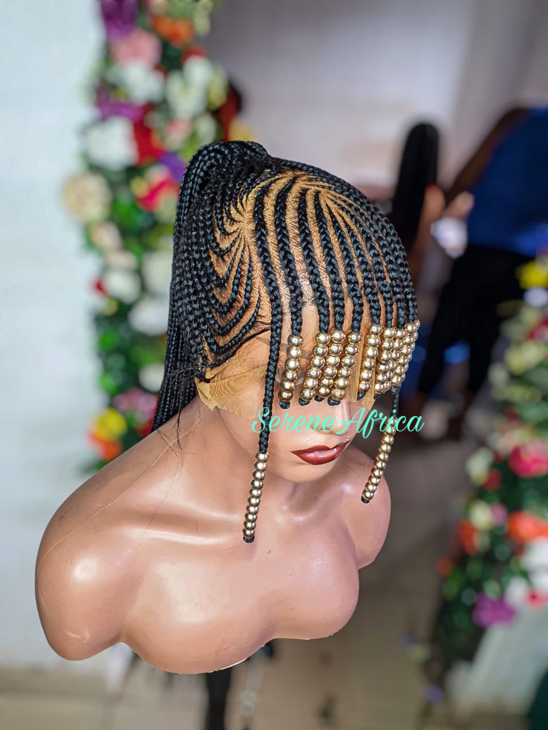 Braided Wig With Bangs, Full Lace Cornrow Box Braided Wig, Ghana Weave Wig, Braid Wig, Wig For Black Women,