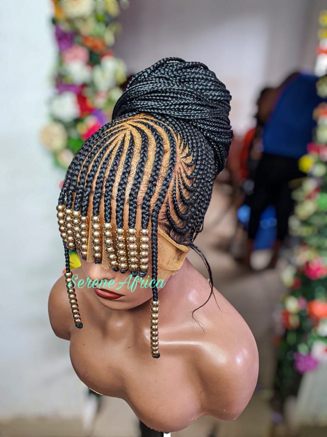 Braided Wig With Bangs, Full Lace Cornrow Box Braided Wig, Ghana Weave Wig, Braid Wig, Wig For Black Women,