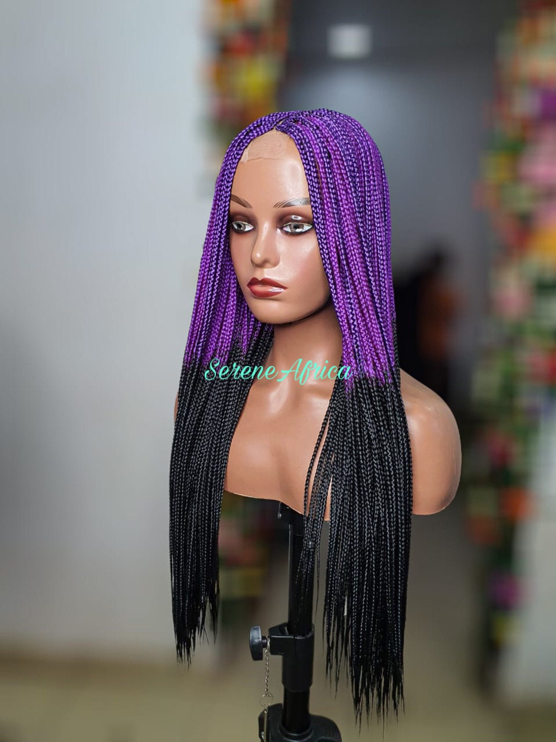 Braided Wig, Box Braid Wig, Wigs For Black Women, Braid Wig Short Purple, Centre Single Part Braid Wig, Gifts For Black Girls, Ready To Ship
