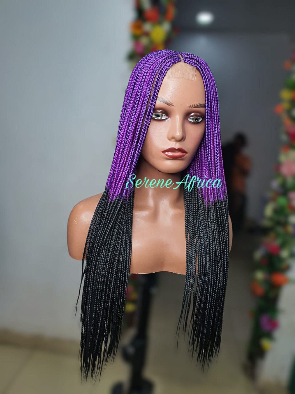 Braided Wig, Box Braid Wig, Wigs For Black Women, Braid Wig Short Purple, Centre Single Part Braid Wig, Gifts For Black Girls, Ready To Ship