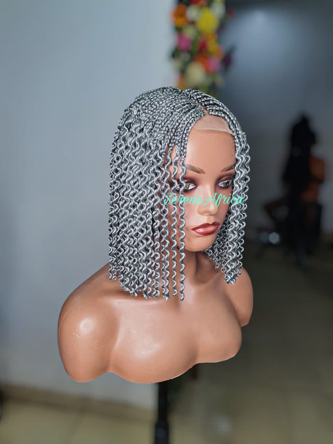 Braid Wig Short, Braid Wig For Black Women, Box Braid Wig, Braided Wig Middle Part, Braided Wig Grey