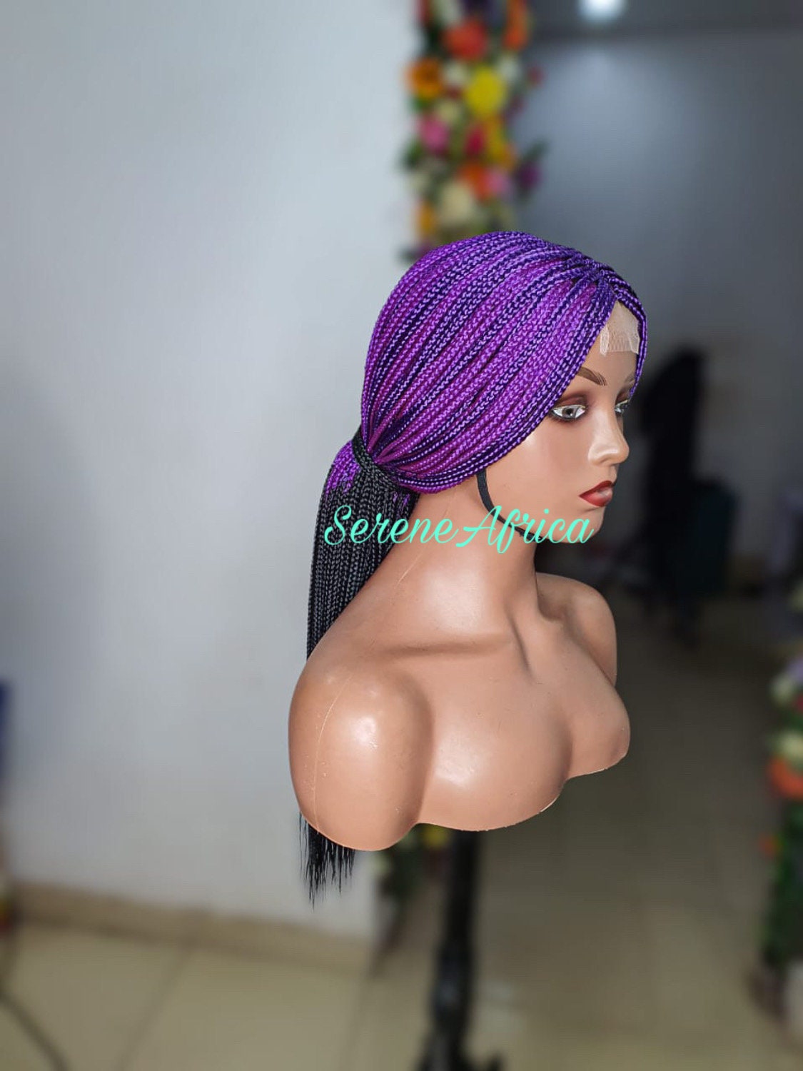 Braided Wig, Box Braid Wig, Wigs For Black Women, Braid Wig Short Purple, Centre Single Part Braid Wig, Gifts For Black Girls, Ready To Ship