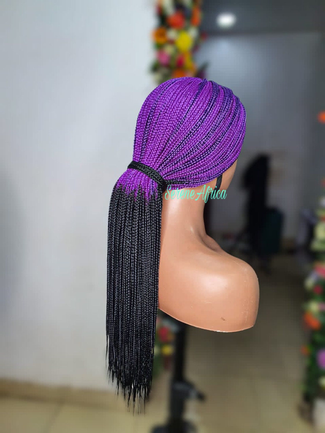 Braided Wig, Box Braid Wig, Wigs For Black Women, Braid Wig Short Purple, Centre Single Part Braid Wig, Gifts For Black Girls, Ready To Ship