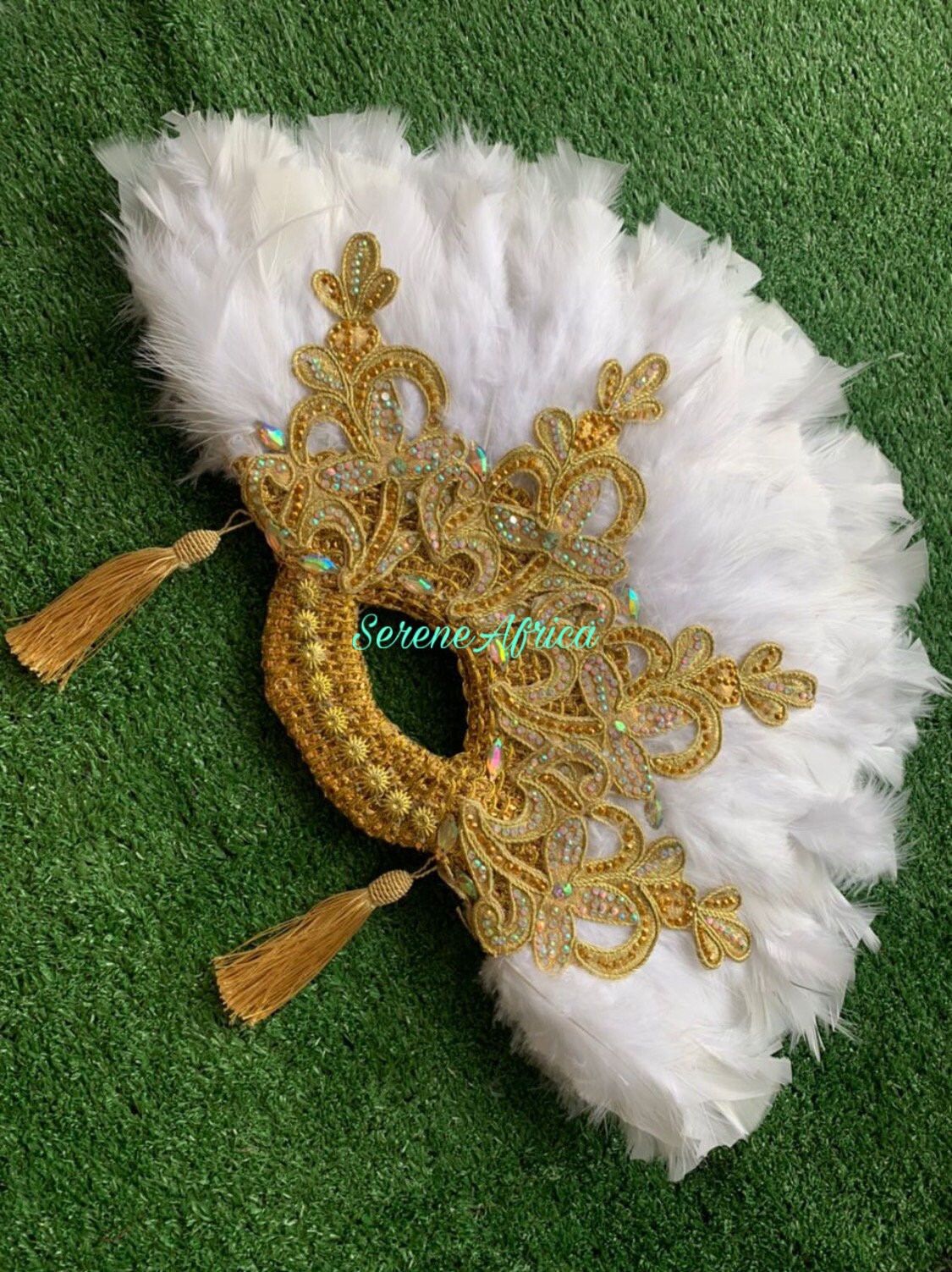 White Feather Hand Fan, Clutch Semi-Circle African Traditional Wedding Bridal Hand Fan, Nigerian Wedding Hand fan,