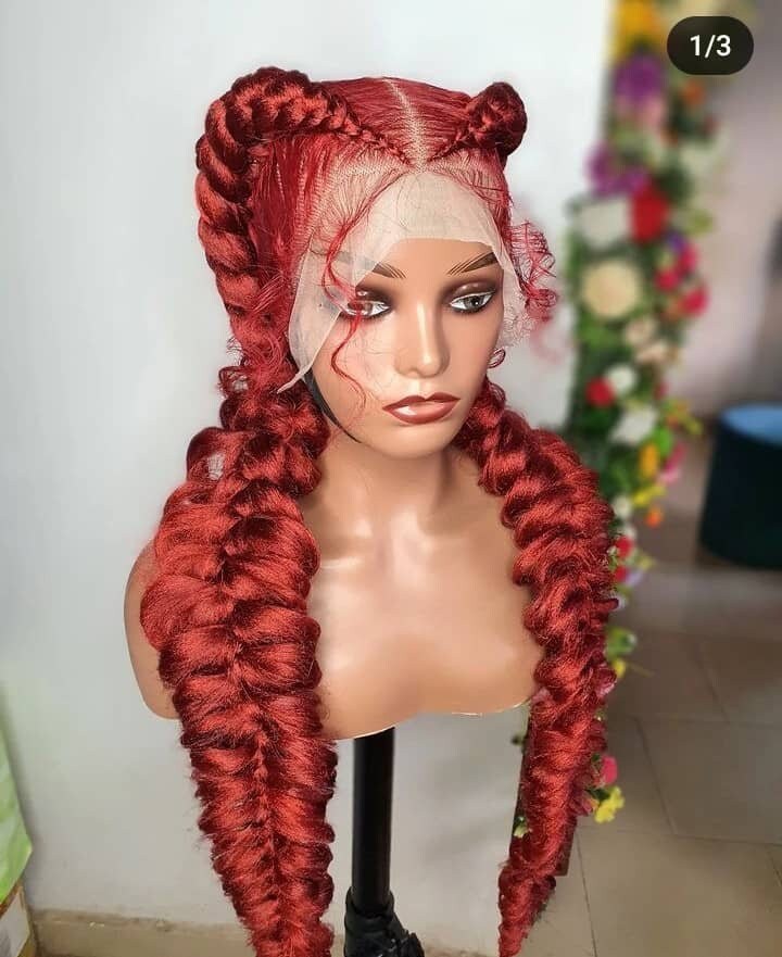 Braided Wig, Full Lace Braid Wig, Butterfly Braid Wig, Cornrow Braid Wig, Wig For Black Women, Box Braid Wig, Burgundy Braid Wig