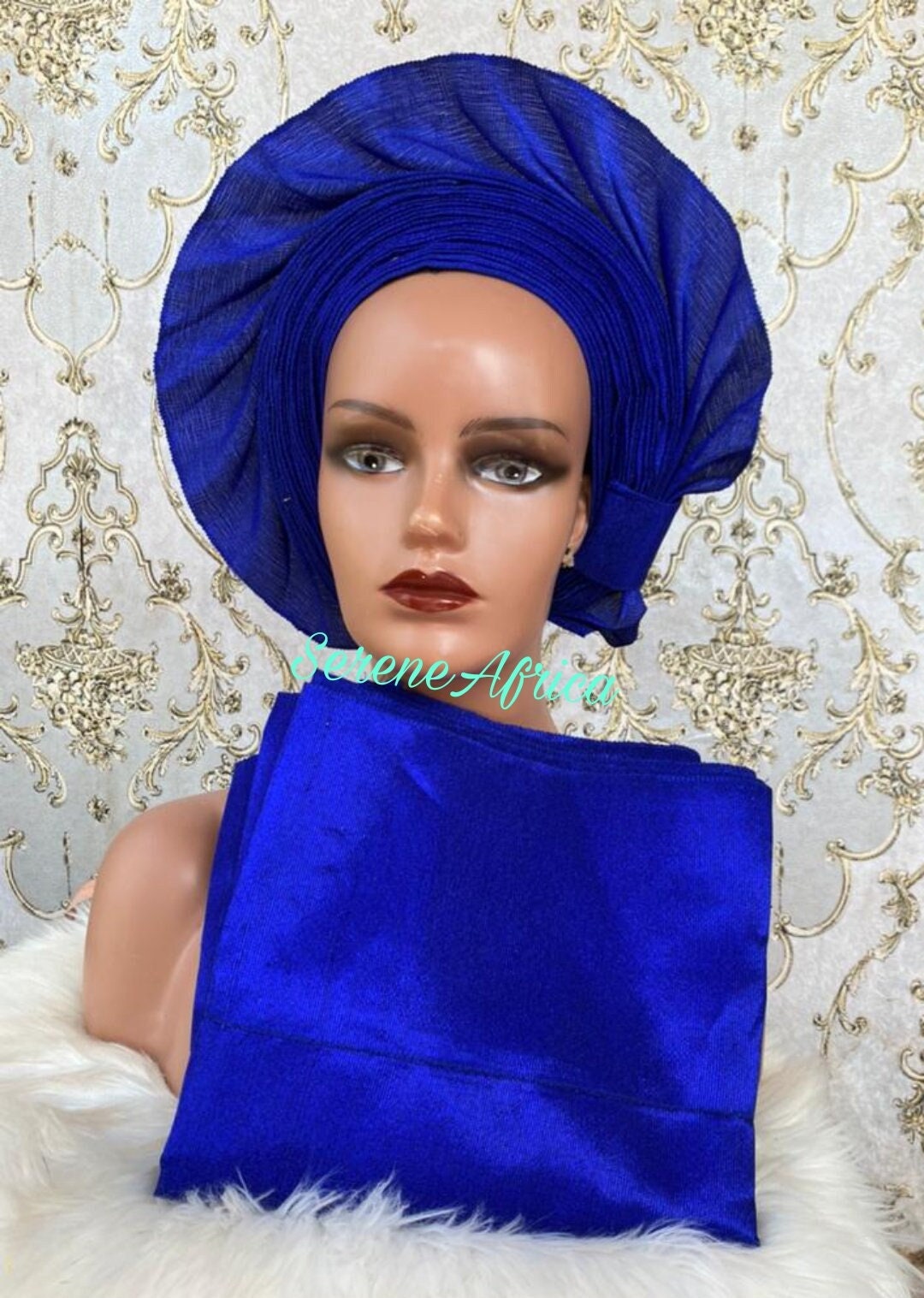 Elegance Blue Auto Gele pretied for occassion