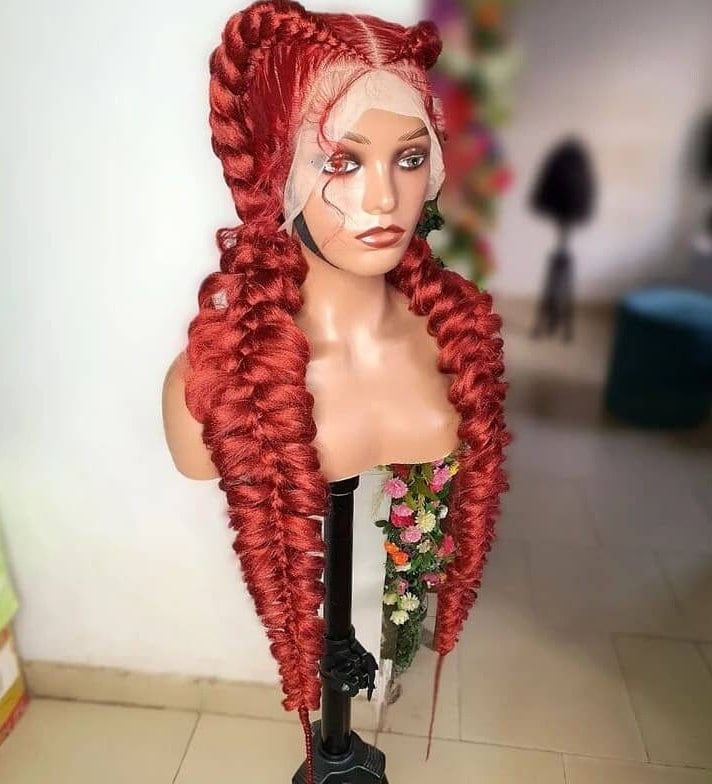 Braided Wig, Full Lace Braid Wig, Butterfly Braid Wig, Cornrow Braid Wig, Wig For Black Women, Box Braid Wig, Burgundy Braid Wig