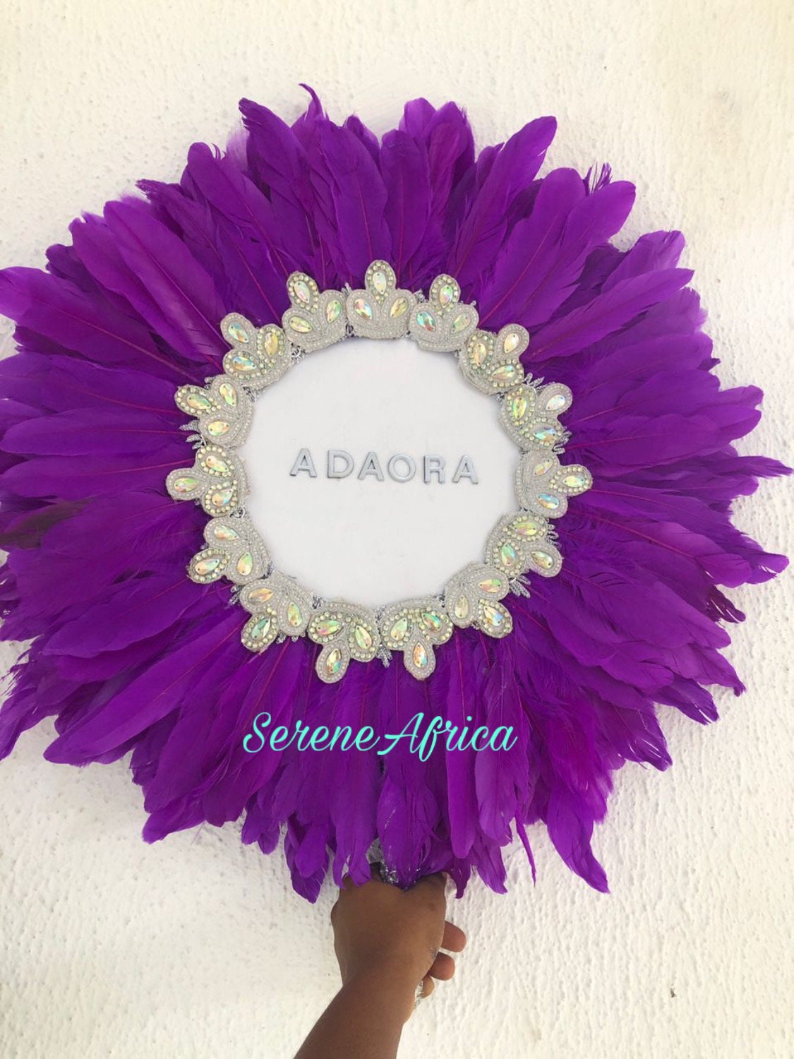 Purple Hand Fan, Personalized African Traditional Wedding Feather HandFan, African Bridal Accessory Handfan