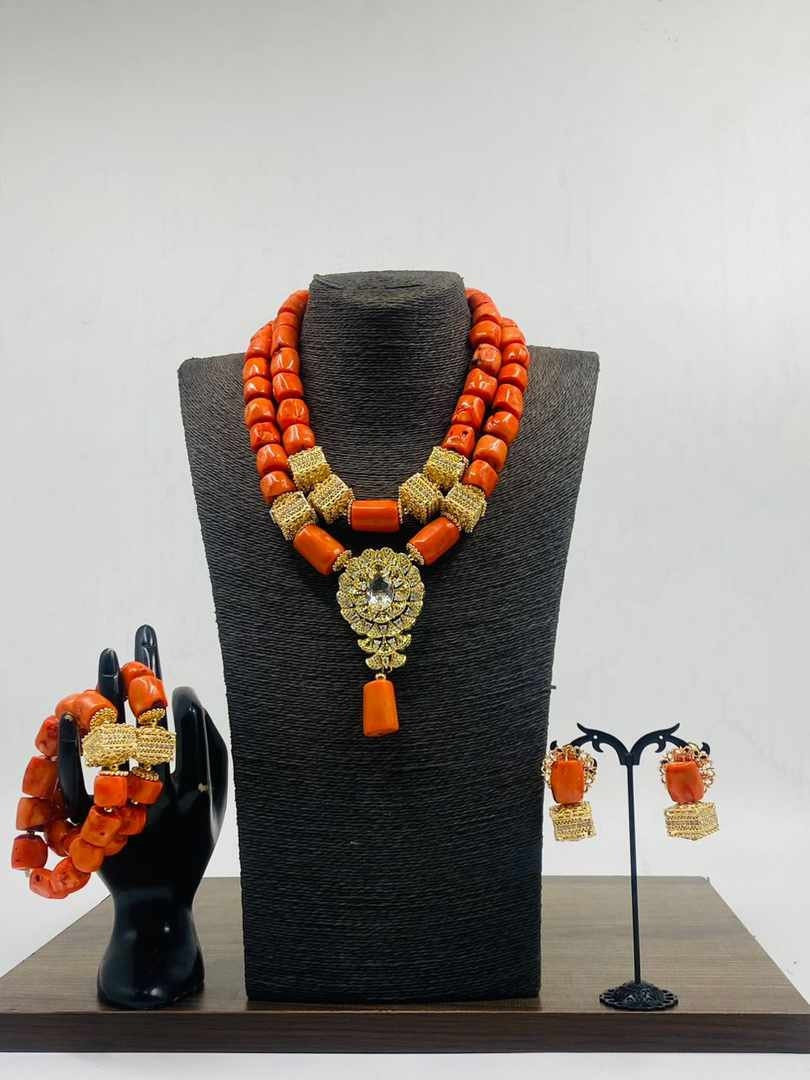 African Coral Beads, Bride Complete Set Coral Beads, Wedding Jewelry Accessories, Nigerian Edo Igbo Brides Accessories a