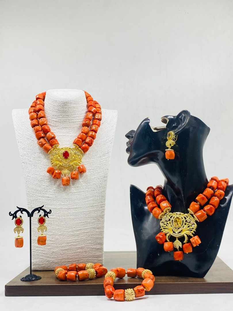 African Authentic Coral Beads Set, Bride And Bride's Mum, Bride Jewelry, Wedding Jewelry Accessories, Nigerian Edo Igbo Brides Accessories