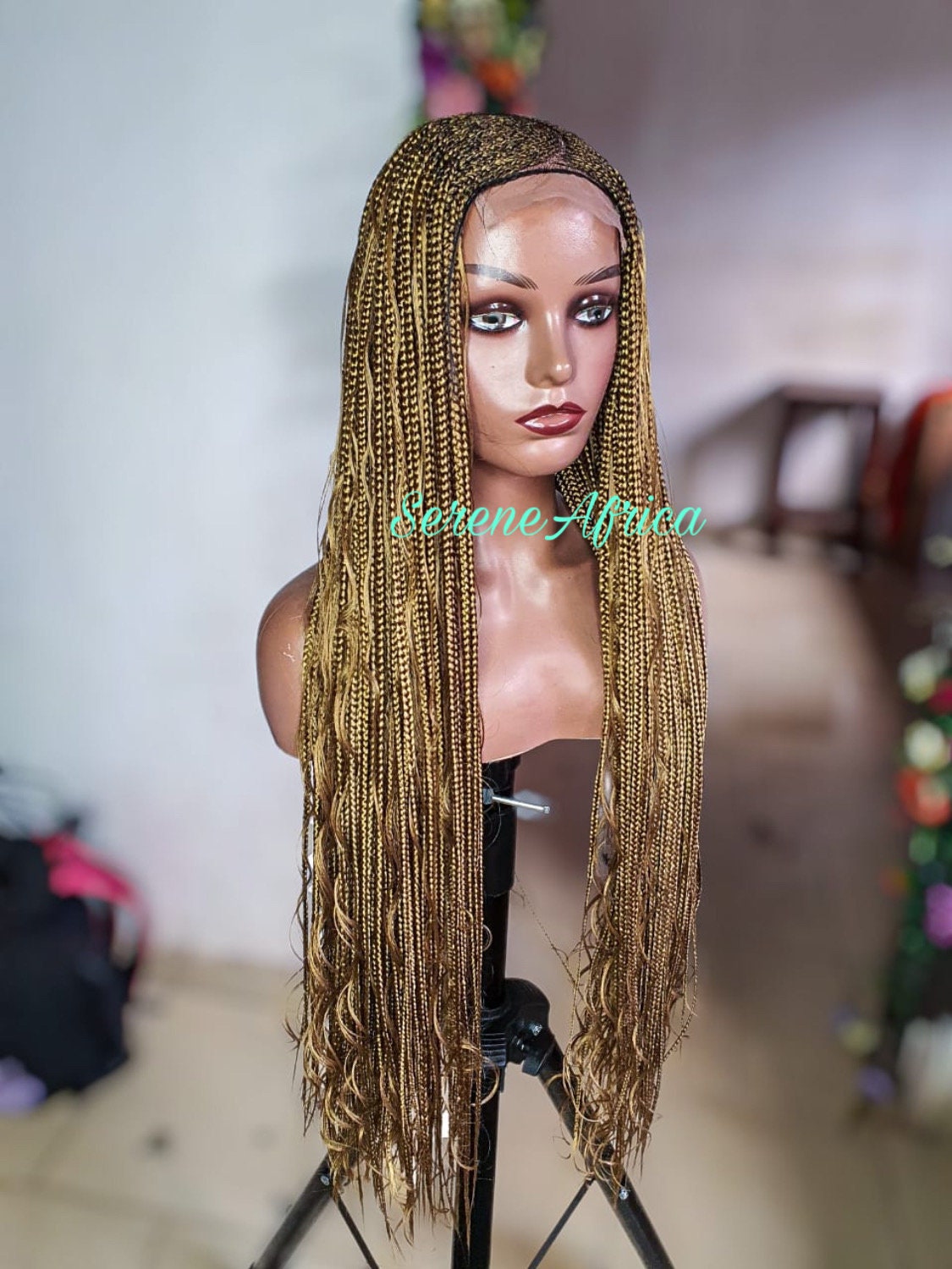 Boho Braid Wig, Gold Braid Wig, Braided Wigs, Cornrow Braid Wig, Ghana Weave Braided Wig, Box Braid Wig, African Braid Wig