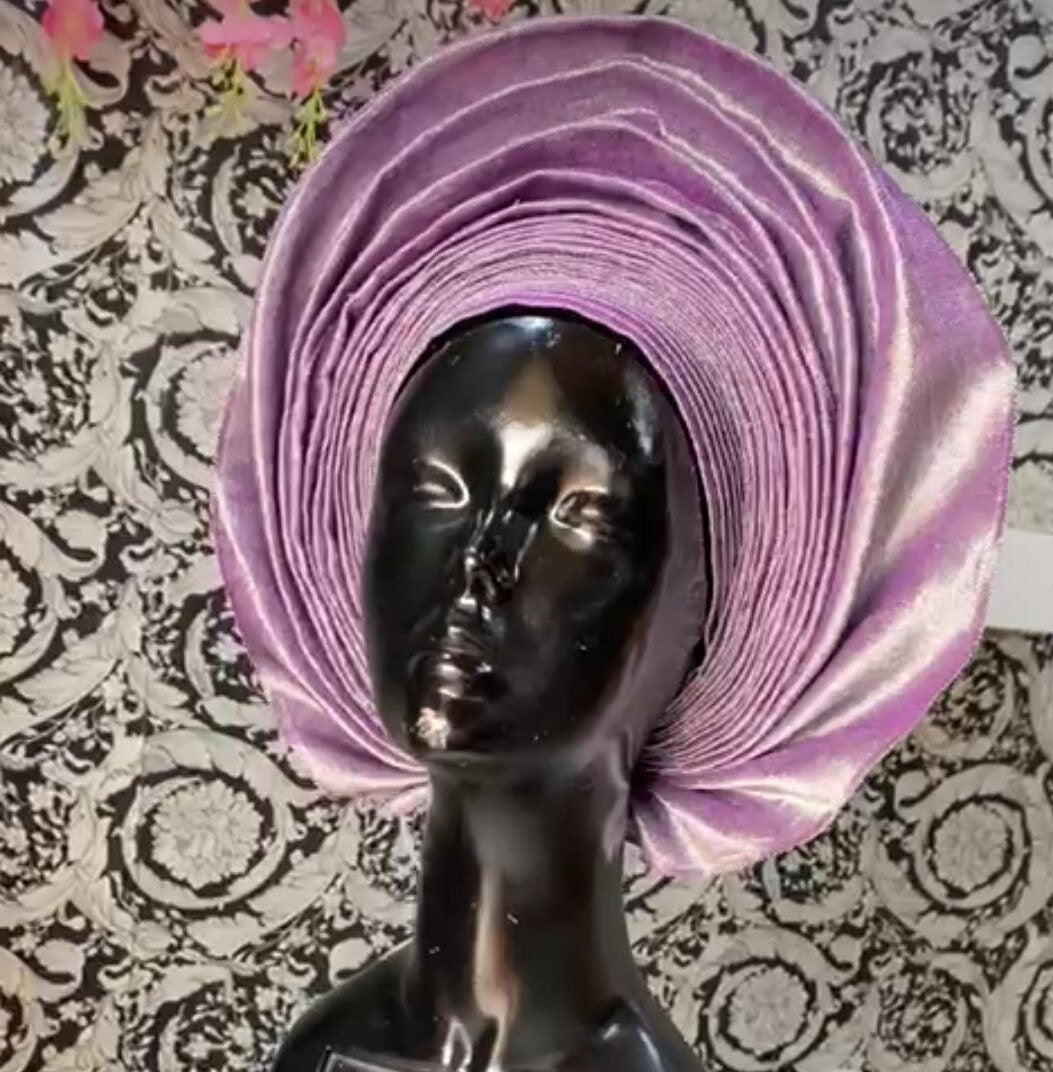 Auto Gele Aso-Oke, Pre-Tied Nigerian Headwrap, Wine and Red Head Wrap Headgear Headtie, African Head Wrap For Women, Ready To Wear Gele
