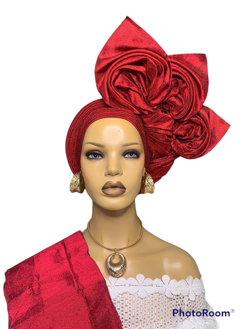 Autogele Aso-Oke, Pre-Tied Gele, Wine Headwrap, African Fabric, African Turban, African Headband, African Head wrap For Women