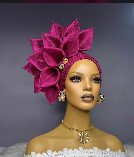 1. wine Auto Gele Headwrap – Pre-Tied Nigerian Aso Oke Elegance.