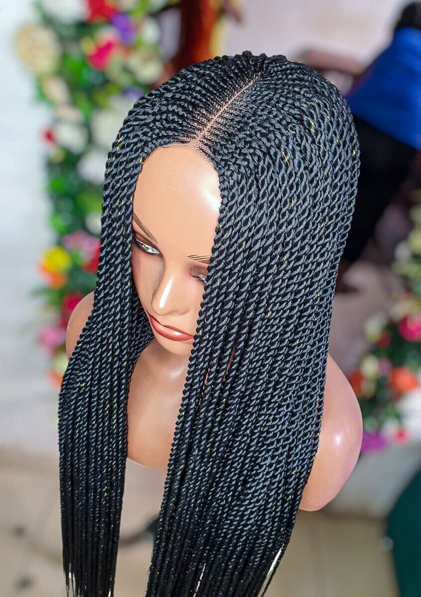 Braided Wig, Lace Closure Cornrow Long Senegalese Twist Braid Wig, Wigs For Black Women, Ghana Weave