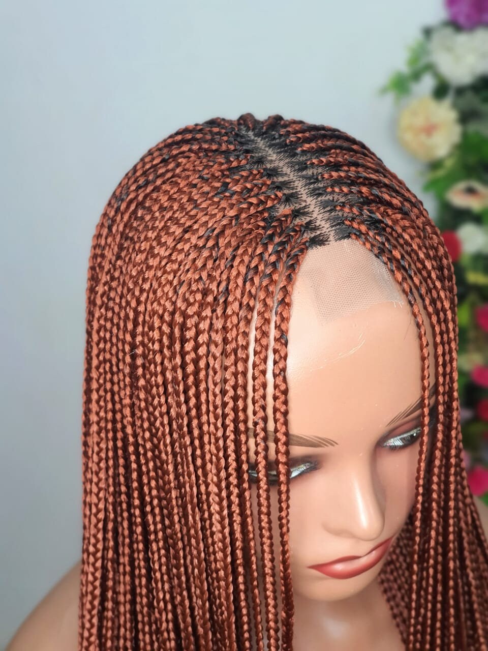 Braided Wig, Gray Long knotless Box Braid Wig, Wigs For Black Women, Small Size Box Braid Wig, Lace Closure Wig