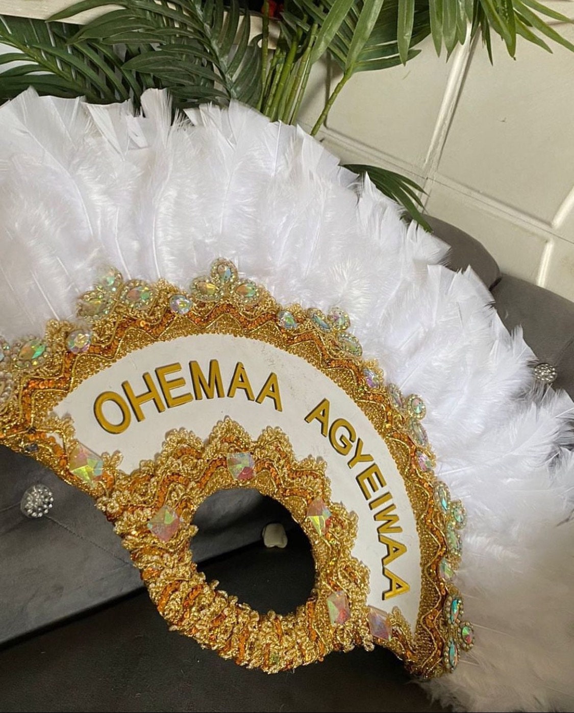 Personalize Wedding Hand Fan, African Traditional Nigerian Wedding Hand Fan Green, Hand Fan Feathers, African Bridal Accessory,