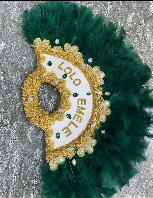 Personalize Wedding Hand Fan, African Traditional Nigerian Wedding Hand Fan Green, Hand Fan Feathers, African Bridal Accessory,