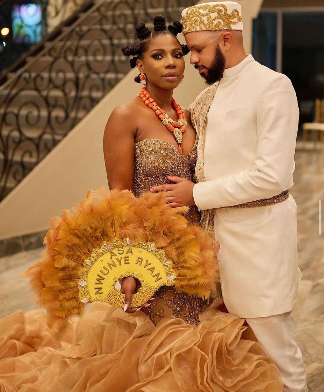 Personalize Wedding Hand Fan, African Traditional Nigerian Wedding Hand Fan Green, Hand Fan Feathers, African Bridal Accessory,