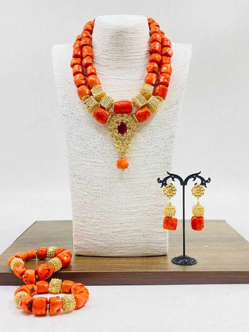 African Coral Beads, Bride Complete Set Coral Beads, Wedding Jewelry Accessories, Nigerian Edo Igbo Brides Accessories a