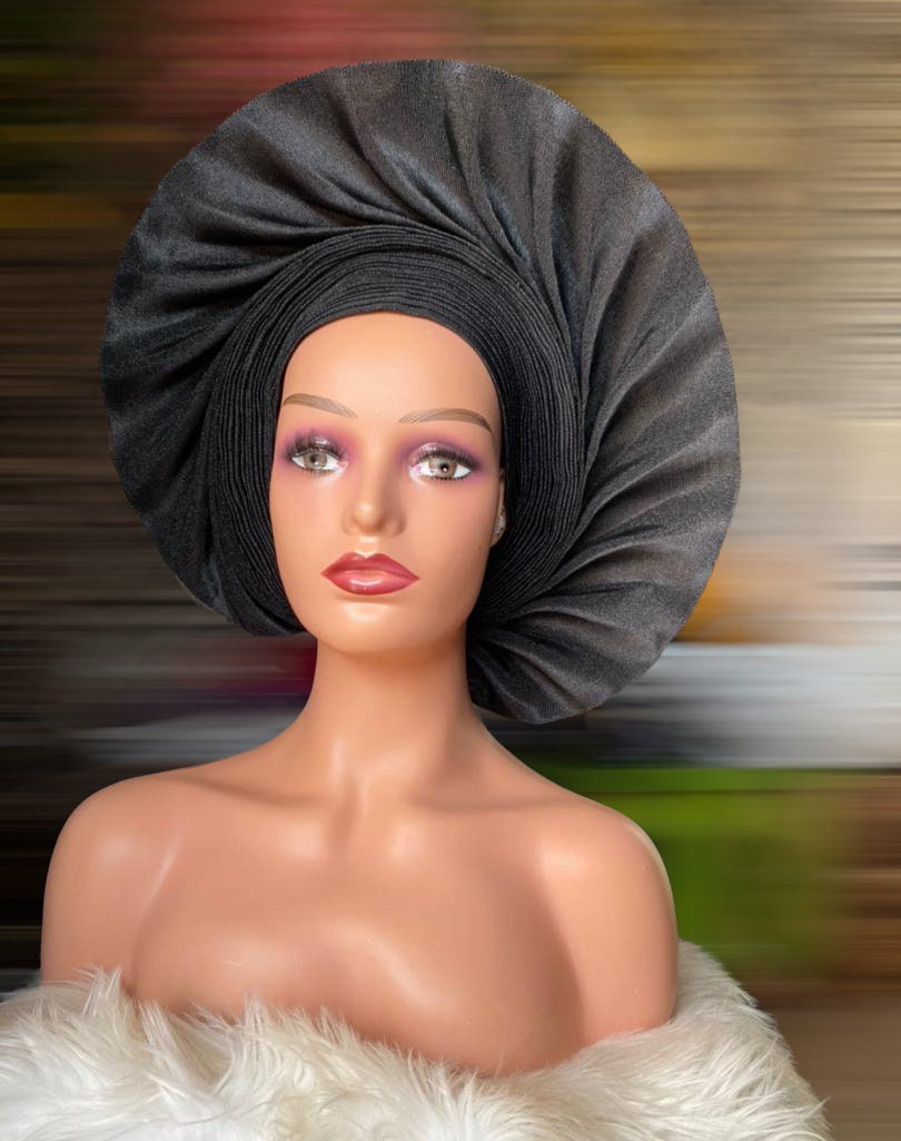 Gold Autogele Head Wrap, African Nigerian Yoruba Wedding Aso-Oke Gele Head-Tie Headpiece Headscarf Headwear Headwrap For Black Women