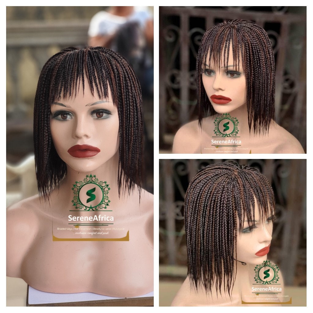 Braid Wig with Bangs, Braided Wigs, Box Braid Wig, Wigs For Black Women, Burgundy and Black Mix, Short Braid Wig