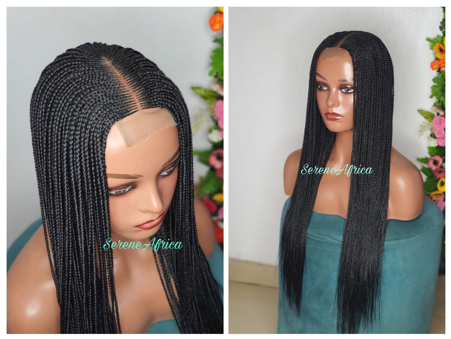 Braided Wig, Lace Closure Cornrow Long Black Box Braid Wig, Wigs For Black Women, Ghana Weave