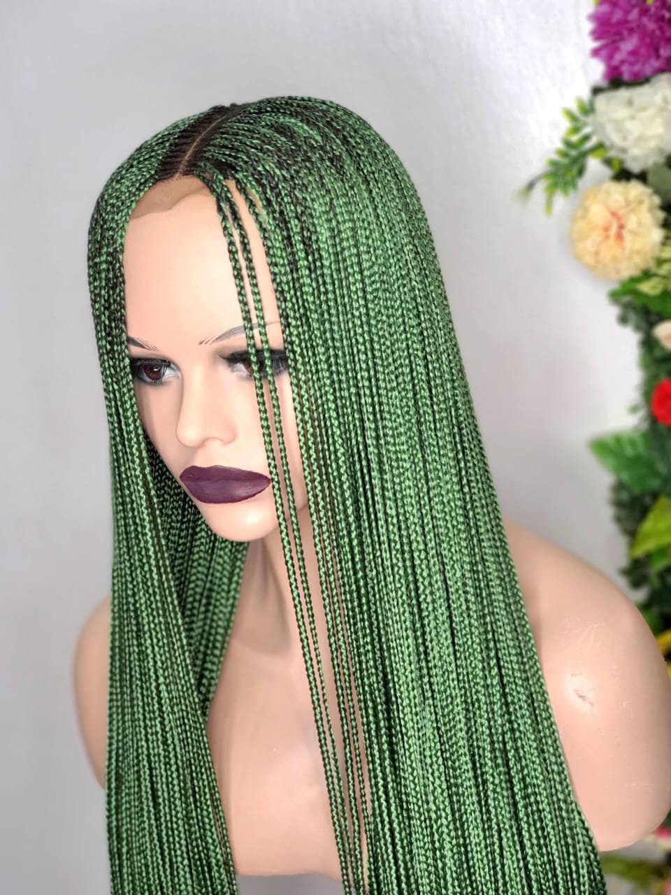 Braided Wig, Gray Long knotless Box Braid Wig, Wigs For Black Women, Small Size Box Braid Wig, Lace Closure Wig